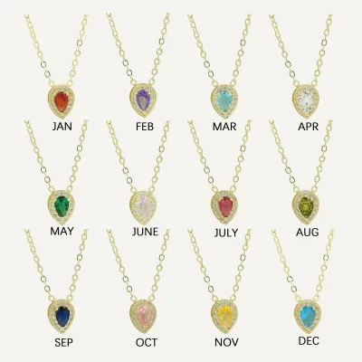 Personalized Dainty Birthstone Necklace Natural Gemstone Pendant 12 Month Stone Jewelry Gift for Women Mom Wife Girlfriend