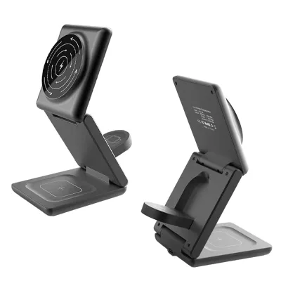 15W 3 in 1 Portable Foldable Multifunction Type-C Input Anti-fire Wireless Charger for Mobile Phone Watch Earphone