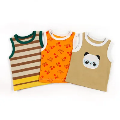 Baby Clothing Boys Vest Comfortable Breathable Cartoon Design Pattern Casual Sport Wholesale Children's Top Sleeveless Cotton