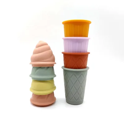 Sand Ice Cream Set Pretend Play Ice Cream Toys for Kids for Kids 4 Pcs Silicone Cone Ice Cream Toy Set for Toddlers