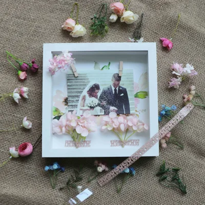 Wedding Photo Frame, Shadow Box Picture Frame, 9x9" White Photo Frame