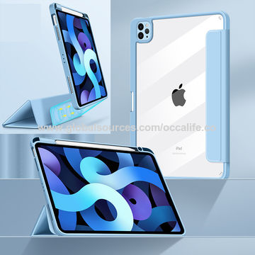Magnet Separate Function Tablet Case with Pen Slot for iPad, Transparent Cover PU Leather Tab Case