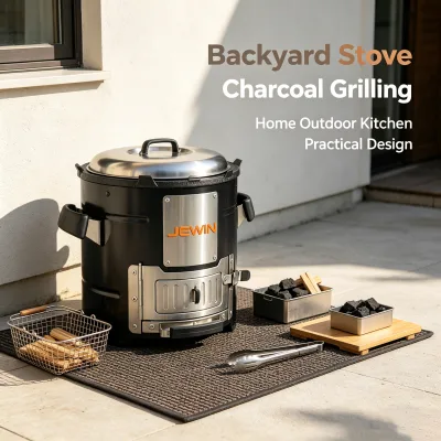 Lightweight Anti Scald Side Handles Storage Space Portable Flip Door Stainless Steel Charcoal Firewood Stove for Countryside