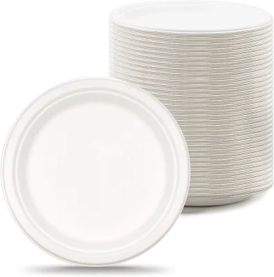 Wholesale Environmentally Friendly Disposable Tableware Set Degradable Bamboo Fiber Bagasse Plate Bowl Knife Fork Spoon Parties