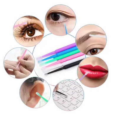 Hot Sell Custom Logo 100 Disposable Lint-free Micro Eyelash Extension Brush Mascara Wands Applicator Lash Brush Wholesale