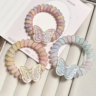 Gradient-colored butterfly Telephone Cord Hairband Girl Cute Hair String Girl High Elasticity Elastic Band