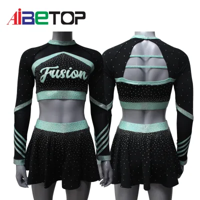 Cheerleader Costume for Girls Teal Cheer Uniform Shiny Stones Cheerleading Uniforms