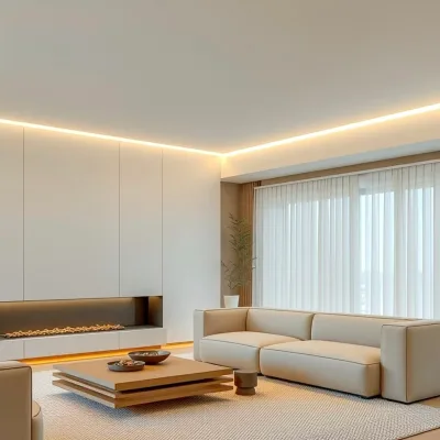 Japandi Minimalist Custom Bookcase with Desk Modern Home Office Built-in Wall Unit LED Floating Shelf Whole House Customization