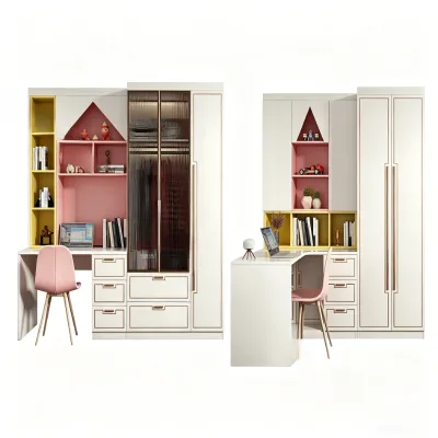 Luxury Custom Children Bedroom Furniture Set Study Table Wardrobe Integrated Storage Bookcase for Girls Boys