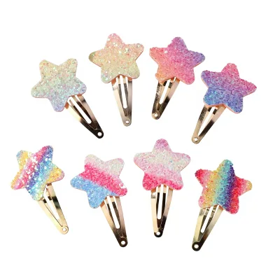 Resin Sequin Glitter Rhinestones BB Clip Set Star Heart Hair Clips Girls Cute European-American Style 6cm Handmade Side Clips