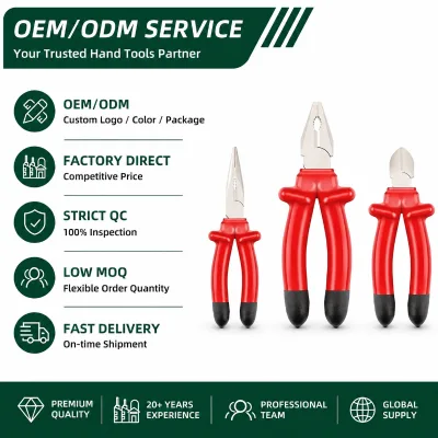 Factory Supply CR-V Insulated Electrician Pliers Set High Voltage Safety Hand Tools Long Nose Diagonal Cutting Pliers 6''8''