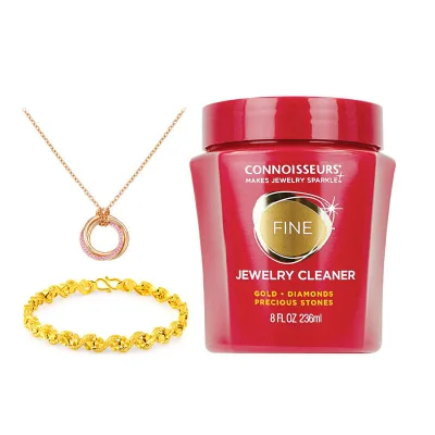 Connoisseurs Professional 236ml Polishing Gold Jewelry Cleaner Liquid Solution with Brush and Tray