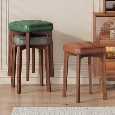 Solid Wood Home Use Modern Pastoral Artistic Design Stackable Small Square Low Dining Stool