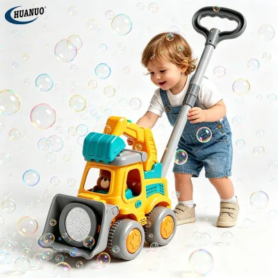 Automatic Electric Bubble Maker for Toddlers, Hand-Push Excavator Stroller Bubble Walker Truck Toy with Outdoor Soap Solution