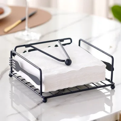 Creative Iron Bamboo Napkin Holder Square Tissue Clip for Countertop Press Hotel Restaurant Paper Holder Cross-Border