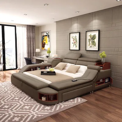 CBMmart Smart leather bed with storage with massage function bed with USB luxury modern bedroom sets with Wireless speaker
