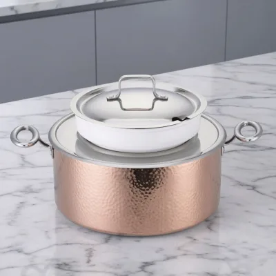 4L Hammered Gold 304 Stainless Steel Buffet Soup Warmer with Ceramic Inner Pot  Commercial Soup Pot for  Restaurant Catering