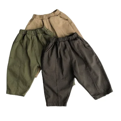 Wholesale Winter Children Snowflake Velvet Turnip Velvet Retro Color Thick Boy Cotton Pants Loose Toddler Boy Baby Cotton Pant