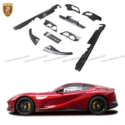 Oem Style Real Carbon Fiber Fabric Front Bumper Side Splitter Canards Door Sill Car Exterior Accessories Trim for Ferrari 812