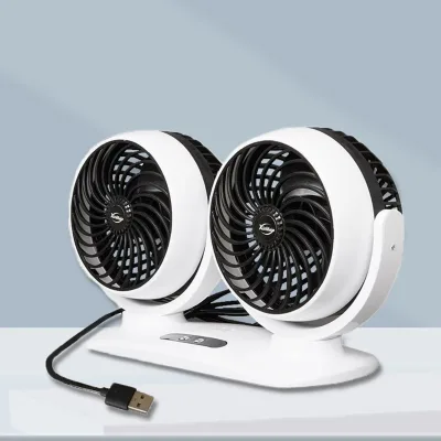Black Double Head Rotatable USB Car Fan 6 Inch Blade Plastic Low Vibration Strong Airflow Cooling Fan