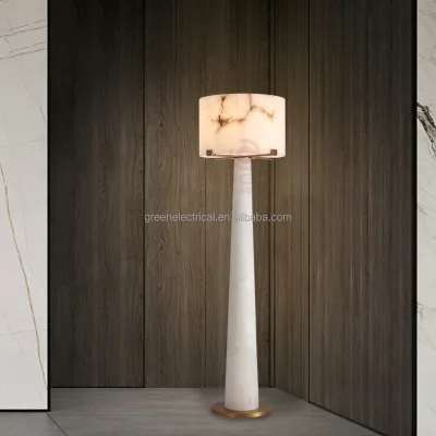 Chinese Wabi-Sabi Modern LED Floor Lamp E27 Base Warm Light High CRI 95 Alabaster Cylindrical Shade Spanish Mood Living Room Use