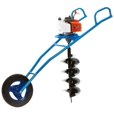 Earth Auger 72cc with Trolley Type Single Wheel with 8 Inch Drill Garden Tool Kit