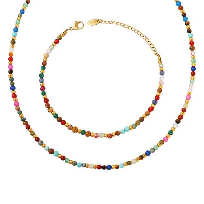 High Quality Boho Fashion Bead Choker Necklace Jewelry Wholesale Women Titanium Steel Cuban Chain Natural Stone Beaded Necklace