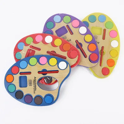Promotion Non Toxic 12Colors Drawing Solid Water Color Paint Set With Brush Pen Kids DIY Drawing Paint