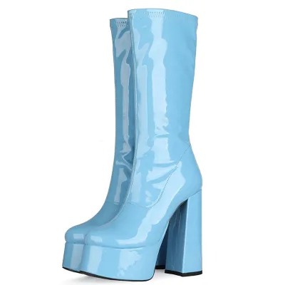 Pure Color 14.5 CM High Heels Dignity Outdoor Young Women Fashion Open Round Toe Chunky Heels Zipper Decorate Shoes