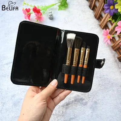 New Portable Travel Mini Cosmetic Makeup Brush Set Private Label Vegan 4pcs Premium Makeup Brush Set With Bag