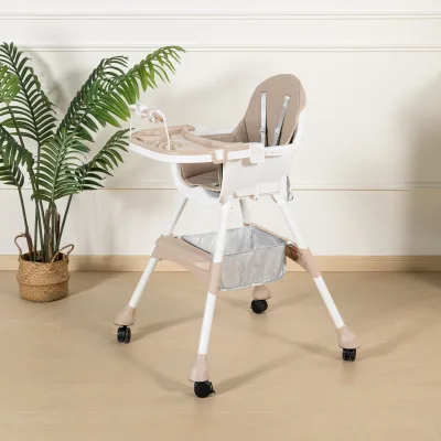 Convertible Rocking Horse Height Adjustable Double Layer Tray 5 Point Safety Harness Foldable Toy Rack Baby High Chair