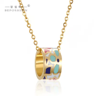 Gold Plated Multi-Colour Enamel Pendant Necklace Charm Stylish Link Chain Jewelry for Men and Women for Parties Anniversaries