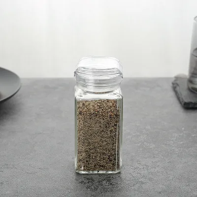 Plastic Shake Lid LFGB Certificated Customize logo 4oz Empty square Pocket Salt and Pepper Shaker with Glass Bottle Salt Shaker