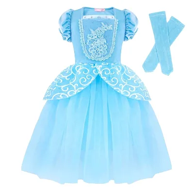 Elsa Princess Costume for Girls Kids Halloween Eco-friendly TV & Movie Dress up Pretend Play Cosplay Fancy Party Dress Mitten