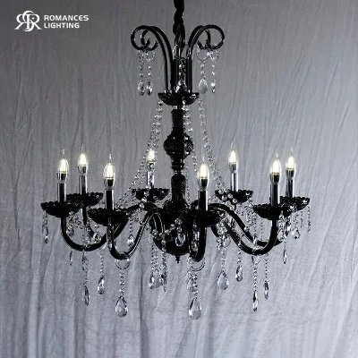 Vintage Luxury Crystal Chandelier Black Flameless Candle Design LED Hanging Light Chandelier for Banquet Event Wedding Venue