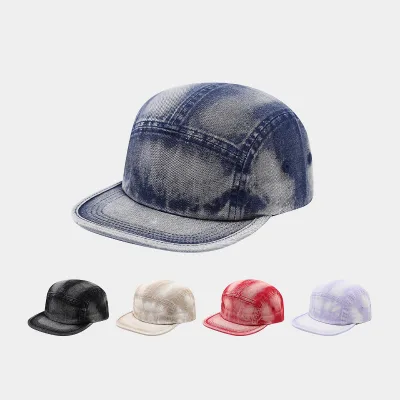 American-style Vintage Streetwear Hip-hop Cap Unisex Casual Distressed Flat-brim Hat Washed Denim 100% Cotton Adjustable Four
