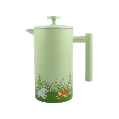 Custom Eco-Friendly 34oz Double Wall Stainless Steel French Press Coffee Maker Cute Cartoon Printed Insulated Tea Coffee Plunger