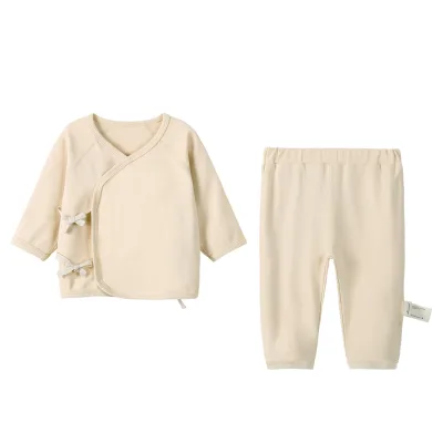 Wholesale Breathable Unisex Knitted 2-Piece Soft Long Sleeve Baby Pyjamas Set Hook Loop Closure Organic Cotton Clothes for