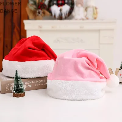 Plush Santa Hats Unisex Adult Classic Red Blue Christmas Fur Trim Hat for Family Holiday Party Cosplay Selfie Gift