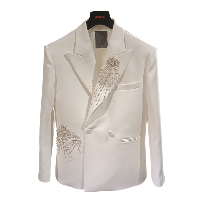 Customizable: Luxury Niche Design: Men's Elegant, Delicate and Luxurious, Handmade Crystal Embellished White Suit