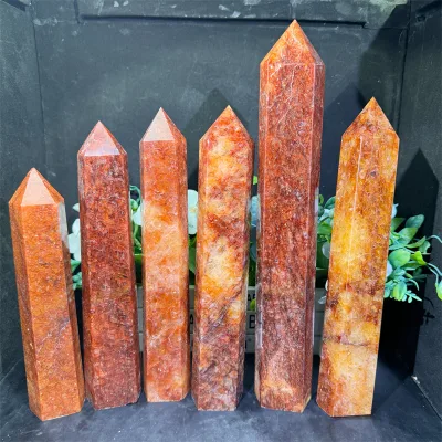 Wholesale Natrual Crystal Healing Stones High Quality Red Fire Quartz Tower for Ornaments