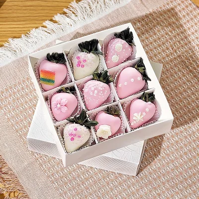 Exquisite White Strawberry Chocolate Candy Gift Box with Floral Texture