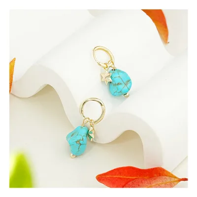 925 Sterling Silver Hoop Earrings with Irregular Turquoise Star Unique and Elegant Design