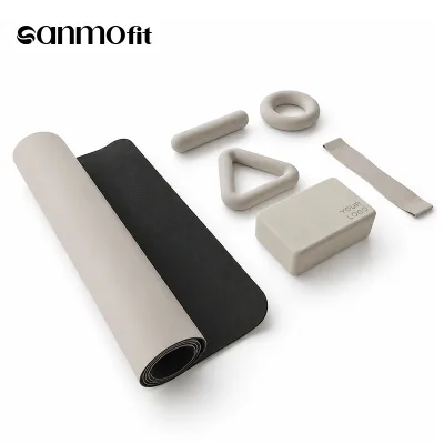 Morandi Beige Yoga Pilates Accessories Set 6-in-1 Kit Mat Block Ring Triangle Roller Band Custom Logo for Studio Home Gift