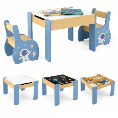 OEM FSC Pine Wood Montessori Kids Study Desk and Chair Set, Ergonomic Adjustable Toddler Learning Furniture
