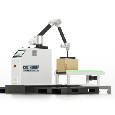 Collaborative Palletizing Robot Arm System 20kg 40kg With Conveyor Belt Robot Pallet Packaging Stretch Wrapper Machine