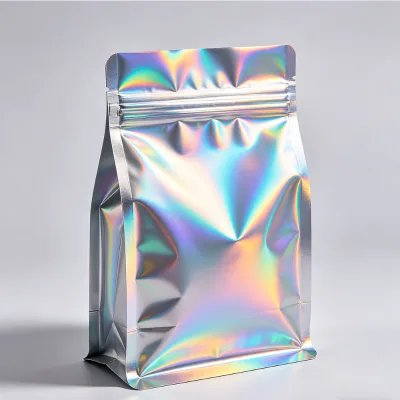 Wholesale Rainbow Holographic Stand up Pouches Food Grade Moisture Proof Foil Hologram Stand up Packaging Bags