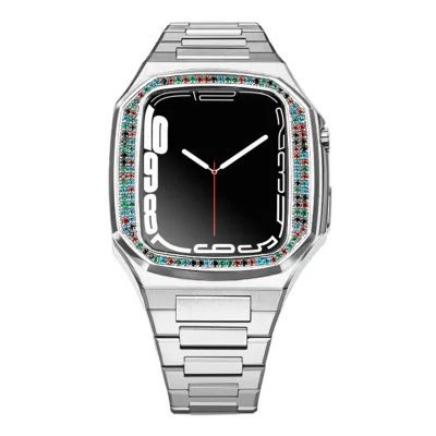 For Watch with Colored Zircon Watch case Multiple Strap Option Protective Cover for 45mm Stainless Steel Watch case