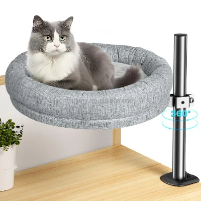 Elevated Cat Desktop Hammock Perch 360 Rotating Pet Desk Bed with Adjustable Height