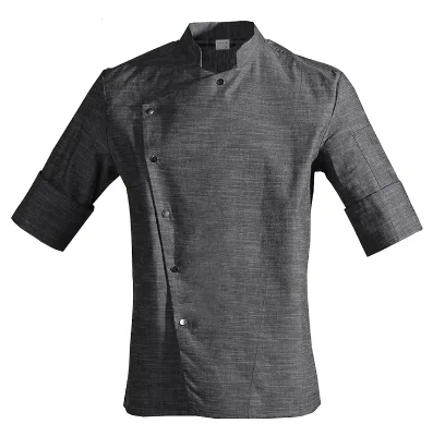 Customize Cotton Linen Snap Button Anti-oil Hotel Chef Scrubs Flame Resistant  Half Sleeve Blouse